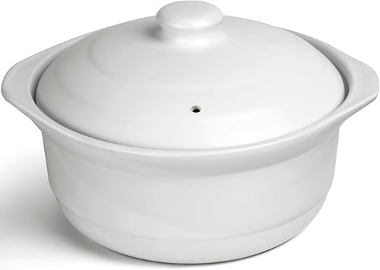 InfiOne Ceramic Pots Ceramic Soup Pot with Lid Ceramic Cookware Stockpot Rice Pot Clay Pot for Cooking (White, 1.9 Quart)