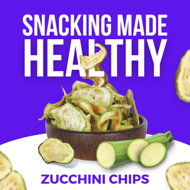 Baked Zucchini Chips, Oven Baked No Oil Added, Vegetable Crisps, No Sugar Added Gluten Free Healthy Snack, Vegan, Veggie Snack Pack, Salad Topper, Sea Salt, 1.42oz Sealable Bags, Pack of 5