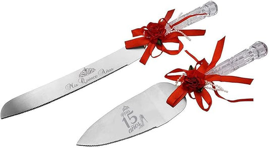 GIFTS INFINITY Personalized Mis Quince Anos Cake Knife and Server Set Valentine's Day Gift (CK-1RD)