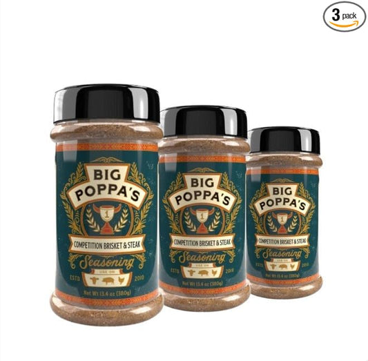 Big Poppa's Competition Brisket & Steak Seasoning – Unleash the Flavor of Your Beef Recipes with our Mouth-Watering Rub - Use it for Beef Brisket, Beefsteak, and Even Hamburgers! (3 Pack Bundle)