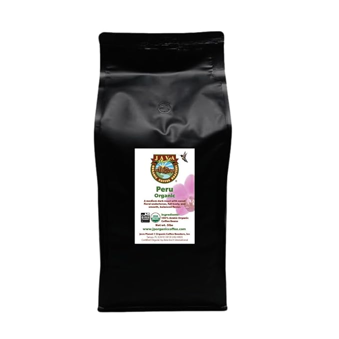 Low Acid Organic Coffee ??Whole Bean, Mold-Free & Stomach Friendly by Java Planet, Peruvian Single Origin Coffee, Medium Dark Roast, Smooth Full Flavored, 5LB Bag
