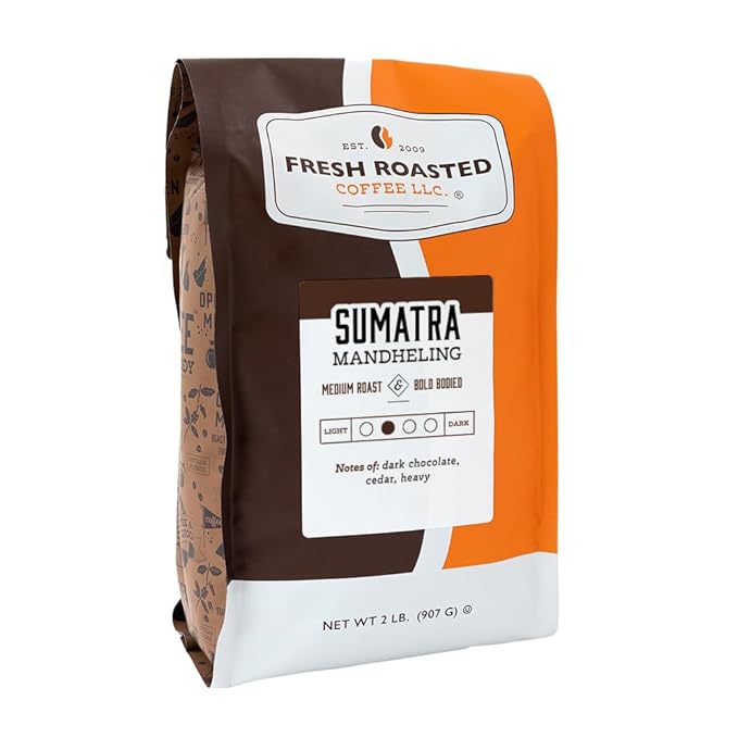 Fresh Roasted Coffee,100% Sumatra Mandheling | 2 lb (32 oz) | Single Origin | Medium Roast | Kosher | Whole Bean