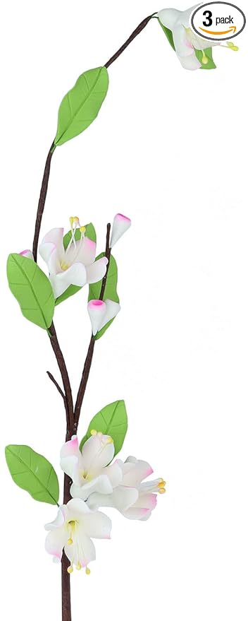 O'Creme Gumpaste Edible Flower Spray, White/Pink Cherry Blossoms - for Cake Decorating - Sugar Paste Decorations for Cakes, Cupcake Toppers - Birthday, Wedding, Valentines, Baby Shower - Set of 3
