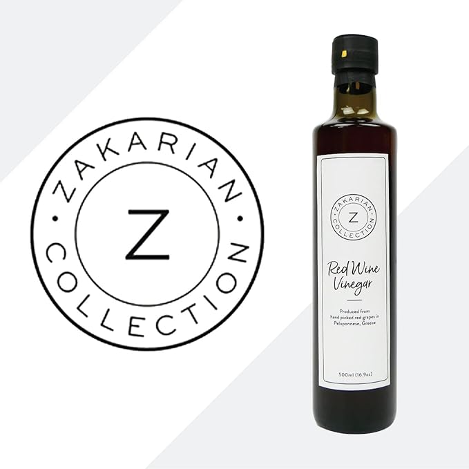 Zakarian: Red Wine Vinegar - Made from Organic Greek Red Grapes - 500 ml - Intense, Refined Flavor - Rich in Antioxidants - Best Served with Extra Virgin Olive Oil on Salads, Seafood and More
