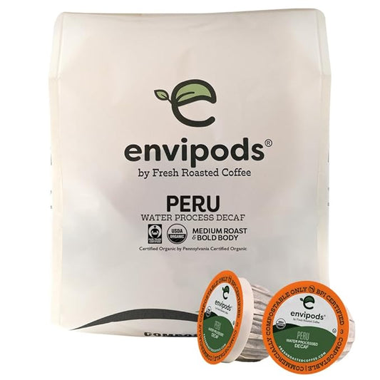 Fresh Roasted Coffee, Organic Peru Water-Processed Decaf | Mold & Myco 3rd Party Tested, BPI Compostable, USDA Organic, Kosher | Med Roast 12 CT Compatible With 1.0 & 2.0 K Cup Brewers
