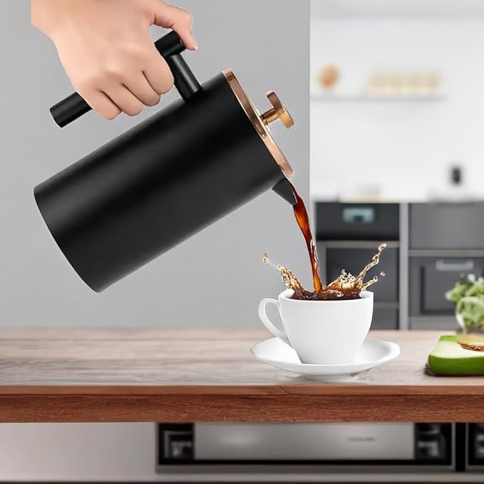 Stainless Steel French Press Coffee Maker 1500ml, Black Double-Wall Insulated Large French Coffee Press for travel camping,Large Capacity ç«?0oz, Blackç«?,<div>
