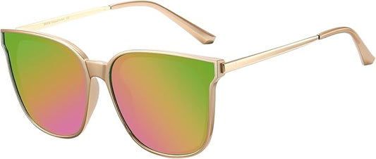 DUCO Oversized Polarized Sunglasses Womens Trendy Mirrored Shades Retro Round Vintage Light Weight UV400 Sun Glasses W016