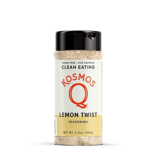 Kosmos Q Lemon Twist Seasoning, Zesty Lemon Pepper Spice Mix for Chicken, Fish, Veggies & More, All-Natural Clean Eating Herbs & Spices, Sugar Free, Keto & Paleo Friendly, 5.3 Oz Shaker Bottle