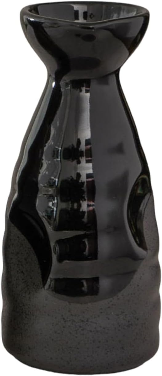 Urban Tokyo Tokkuri Porcelain Sake Bottle Server 10 fl oz Hot or Cold Sake Home or Restaurant Supply Use Reactive Glazed Ceramic (Black Matte)