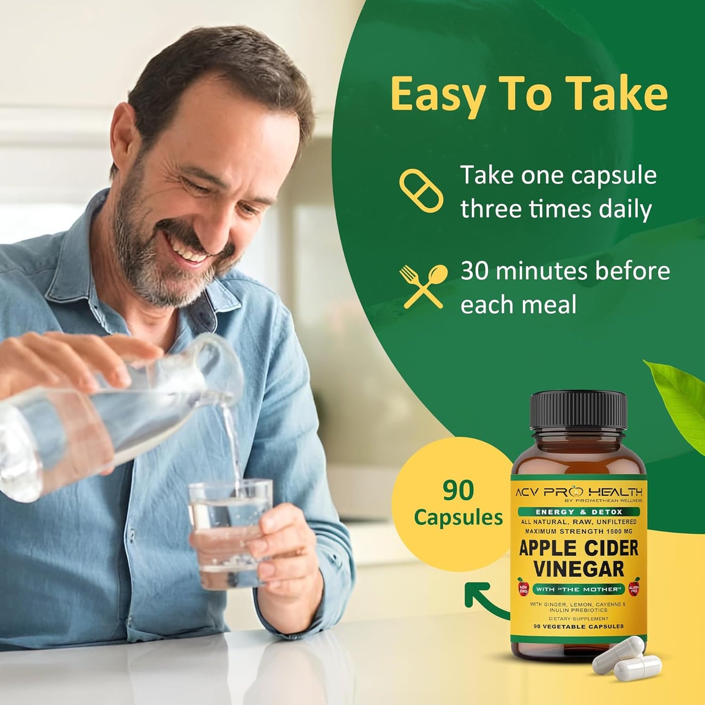 ACV Pro Apple Cider Vinegar Capsules Certified Organic with Mother ACV Pills Detox Cleanse Acid Reflux Relief Support Supplement Ginger Root Cayenne Pepper Powder