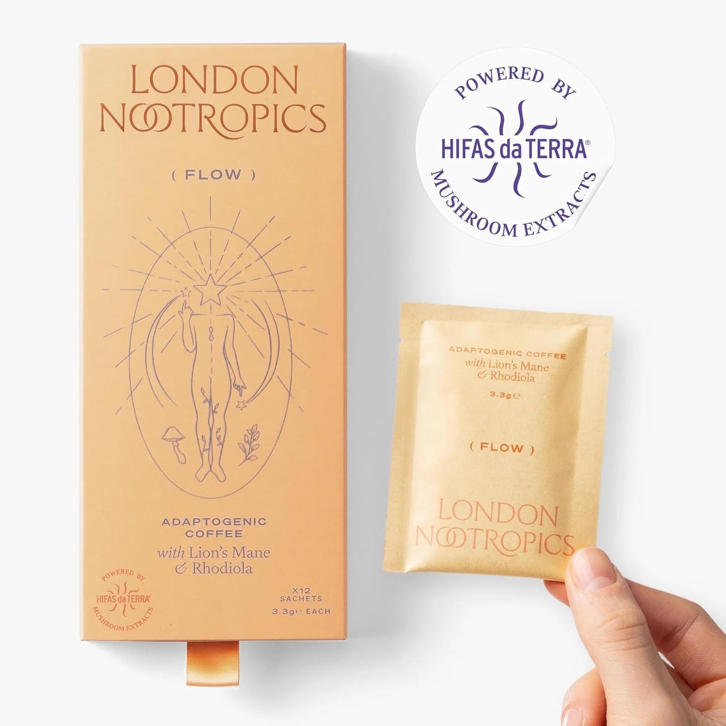 London Nootropics - Flow - Adaptogenic Mushroom Coffee with Lion’s Mane & Rhodiola - 12 Sachets