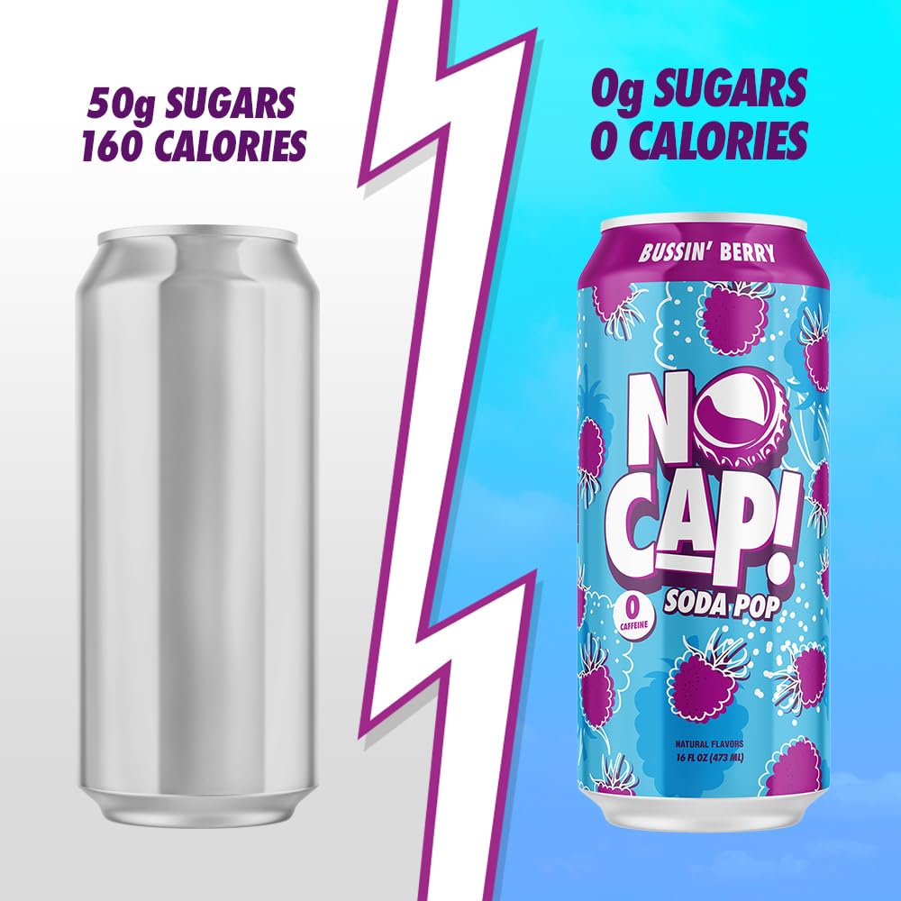 NO CAP! Next Gen Soda Pop with Electrolytes for Hydration, Zero Sugar, Zero Calories, Caffeine-Free Soda, Vegan & Gluten-Free, 16 oz Cans 12pk (Variety Pack)