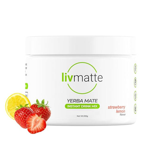 LivMatte Yerba Mate Instant Tea Drink Mix Powder Extract??Natural Yerba Mate Lemon Flavored Drink Mix Plant Extract Caffeine Alternative (Strawberry Lemon)