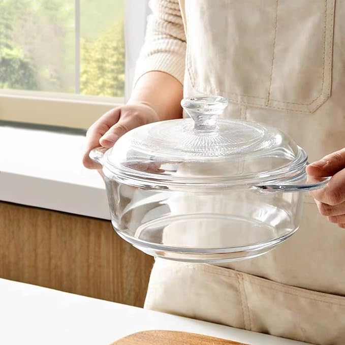 Clear Round Glass Casserole with Lid, Baking Dish with Glass Cover, Glass Casserole for Oven, Freezer and Dishwasher Safe (1-Quart Round)