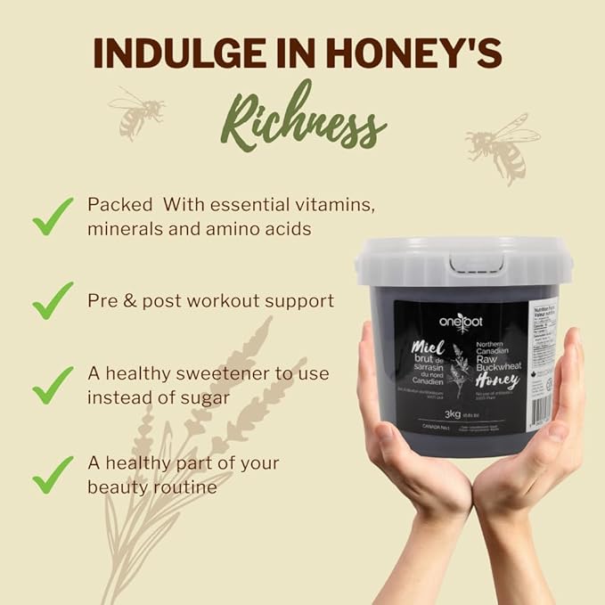 OneRoot Raw Buckwheat Honey - Unheated, Unfiltered and Unprocessed Natural Dark Honey, Rich in Antioxidants Pure Buckwheat (6.6 lbs)