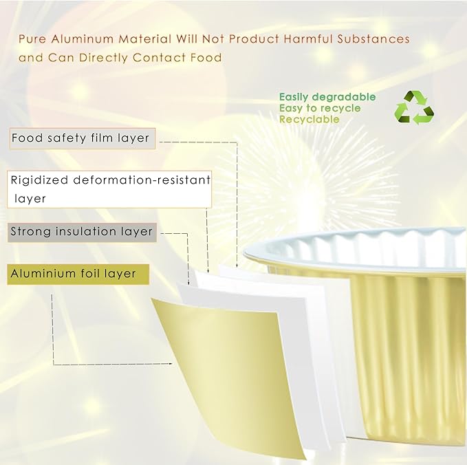 60 Pcs Mini Cake Pans with Lids,5oz Aluminum Foil Baking Cups Round Mini Disposable Ramekins 125ml Muffin Tin Ramekins Brownie Baking Cups, Dessert Cupcake Cups for Wedding Birthday Party(Gold)