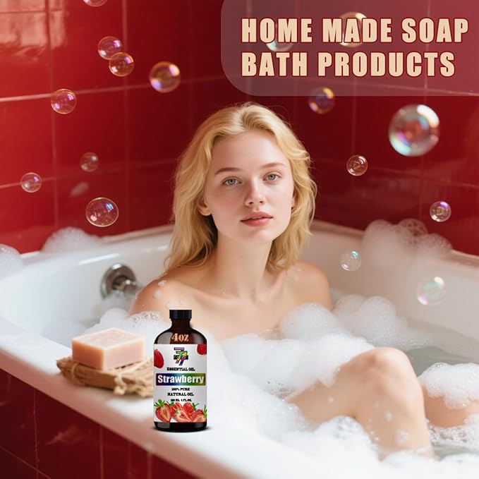 Strawberry Essential Oil (4 oz/120 ml) ??Strawberry Oils for Aromatherapy, diffusers, humidifiers, Home fragrances, DIY Skincare, soap Making, DIY Candle, Relaxation, Yoga, and Meditation