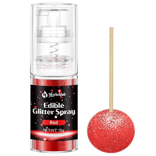 Red Edible Glitter Spray - Herbeklab 15g Edible Glitter for Cakes, Food Grade Metallic Shimmer Powder, Edible Red Spray for Cookie Decorating, Chocolate, Strawberries