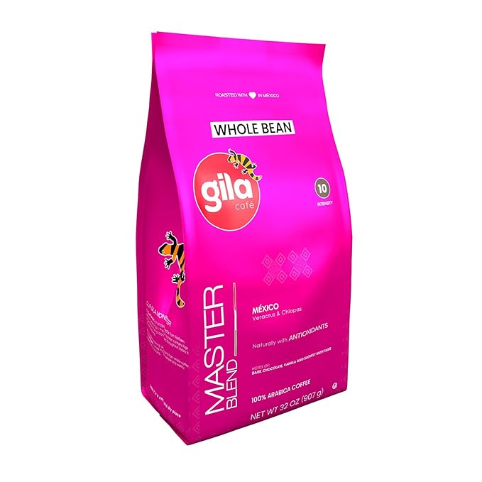 gila café Whole Beans Coffee Medium Roast Master Blend 32oz (1-Pack) - 100% Mexican Arabica Roasted Coffee Beans - Made with Coffeeberry - Chocolate, Vanilla, Hazelnut Notes