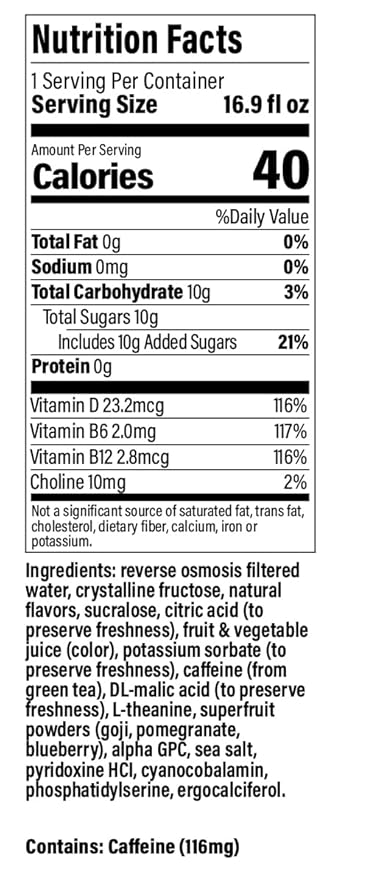 neuroSONIC | Superfruit Infusion | Functional Beverage for Focused Energy, Lightly Carbonated, Vegan & Low Sugar; 16.9 Fl Oz (Pack of 12)