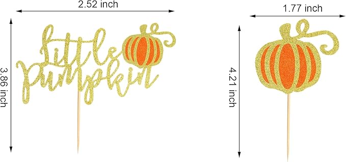 24Pcs Little Pumpkin Cupcake Toppers Fall Pumpkin Cupcake Picks for Thanksgiving Halloween Baby Shower Kids Birthday Party Cake Decorations Supplies - Gold Orange Glitter