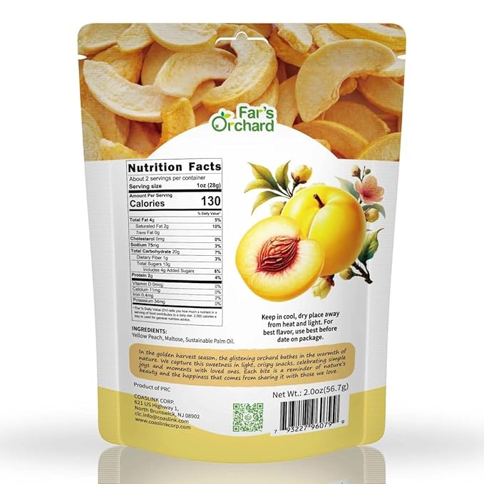 Far's Orchard Yellow ?츿each??Chips????4?츿ack (2?칚z Resealable Bags), Crunchy Dried Fruit Snack, Vegan, Non GMO, No Additives