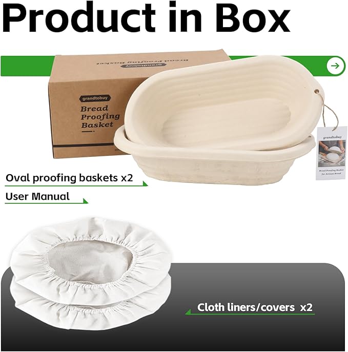 2 x 12inch Pulp Oval Sourdough Banneton Bread Proofing Basket Baking Supply with Linen Liners for Professional and Homemade Artisan Bread