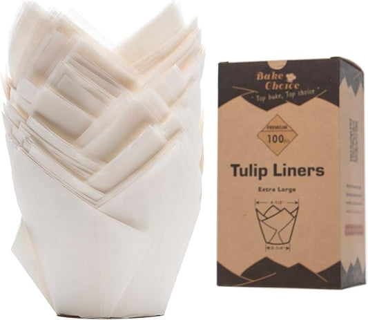 Nordic Paper 100pcs Large Size White Tulip Cupcake Liners for Baking Cups EU Parchment paper Tulip Muffin Liners, Cupcake Wrapper for Party, Christmas