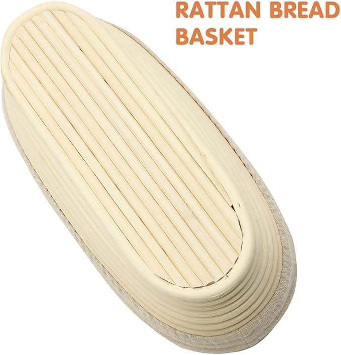 2 PCS 10 inch Oval Long Banneton Brotform Bread Dough Proofing Rising Rattan Basket & Liner for Professional & Home Bakers