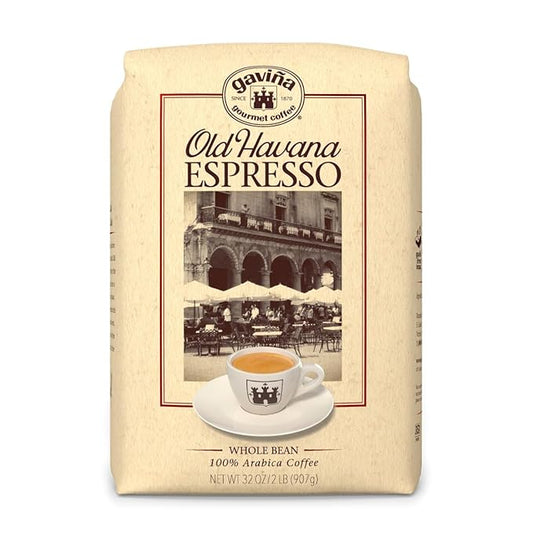 Gaviña Old Havana Espresso Whole Bean Coffee ??Medium-Dark Roast, 100% Arabica, Nutty and Sweet Flavor, Great for Espresso Machines and Moka Pots, 32 oz Bag