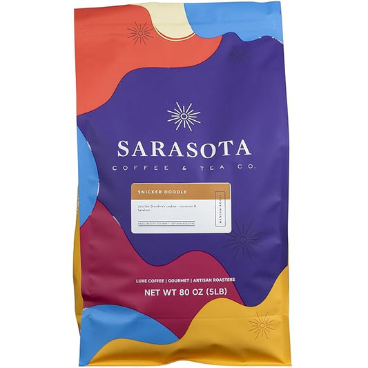 Sarasota Coffee Whole Bean Snickerdoodle Sugar Cookie | Medium Roast Gourmet Flavored Coffee Beans | Low Acid, Mold Free, Specialty Grade Bulk Coffee Beans | 5lb (80 oz)