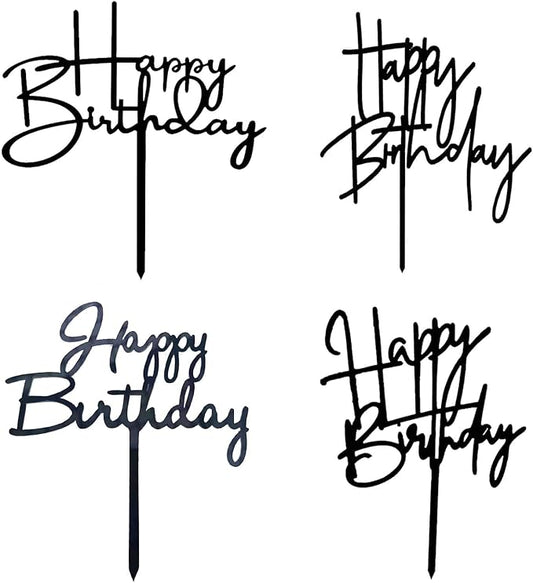 ZHENGYE 4 PCS Happy Birthday Cake Topper Set Black Happy Birthday Cupcake Toppers Acrylic Cake Toppers Decoration For Women Men Children Birthday Party Decoration Supplies