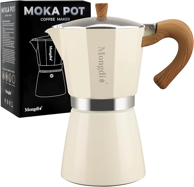 Mongdio Stovetop Espresso Maker Moka Pot, Cuban Coffee Maker Stove top coffee maker Moka Italian Espresso Greca Coffee Maker Brewer Percolator, 12 Espresso Cups, 20 oz - White