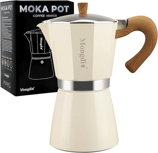 Mongdio Stovetop Espresso Maker Moka Pot, Cuban Coffee Maker Stove top coffee maker Moka Italian Espresso Greca Coffee Maker Brewer Percolator, 12 Espresso Cups, 20 oz - White