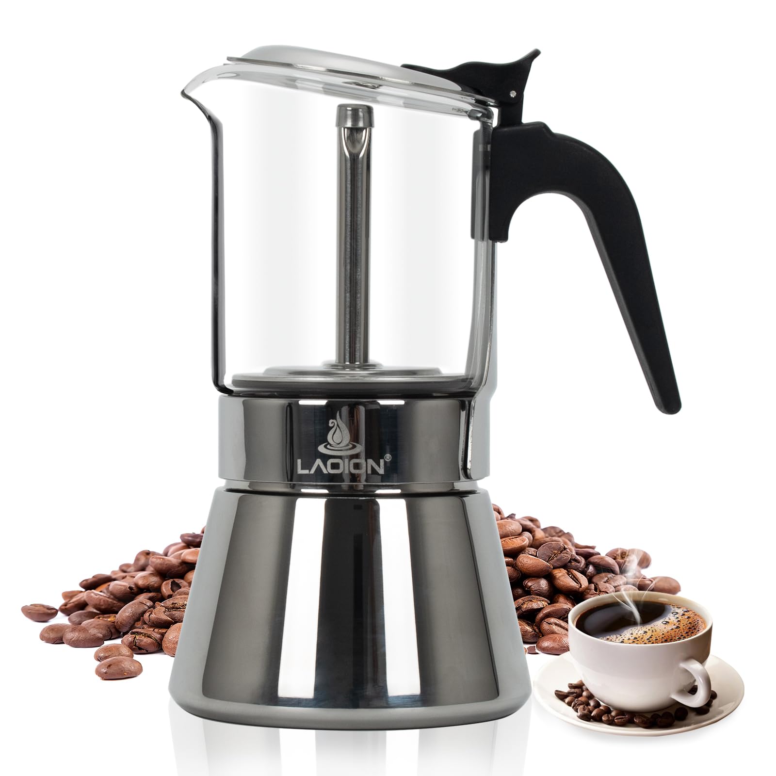 LAOION Stovetop Espresso Maker, 6Cup 240ml Moka Pot, Cuban Coffee Maker