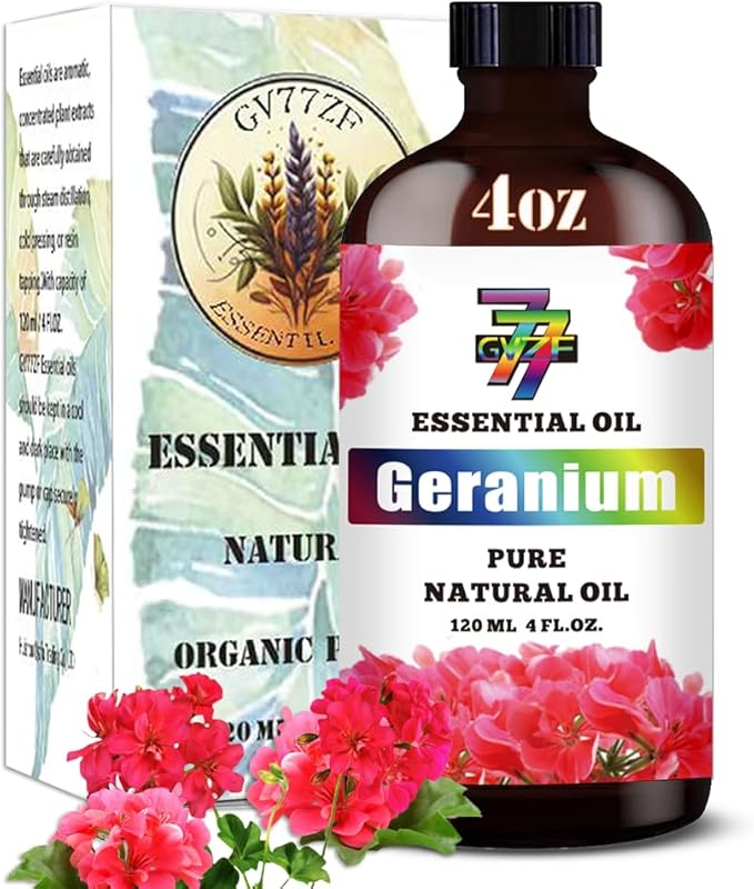 Geranium Essential Oil (4 oz/120 ml) ??Geranium Oils for Aromatherapy, diffusers, humidifiers, Home fragrances, DIY Skincare, soap Making, DIY Candle, Relaxation, Yoga, and Meditation