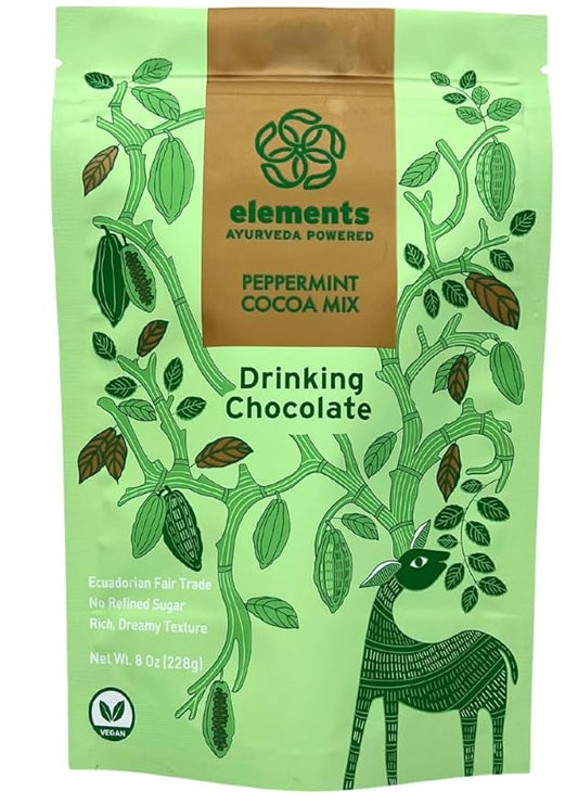 Elements Peppermint Hot Chocolate - All-Natural, Handmade Hot Chocolate Mix - Heavy Metal Tested - Fair Trade, Organic Cacao Powder - Plant Based & Ayurveda Inspired - Vegan Hot Cocoa Mix - 8 Ounce