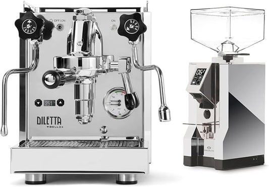 Diletta Bello+ Espresso Machine and Eureka Mignon Specialita Grinder Bundle (Stainless Steel)