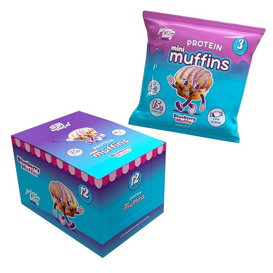 Prime Bites Minis | Protein Mini Muffins from Alpha Prime Supplements | High Protein, Collagen Fortified Low Sugar Treat | Delicious Snack | 12 Packs per Box - Blueberry