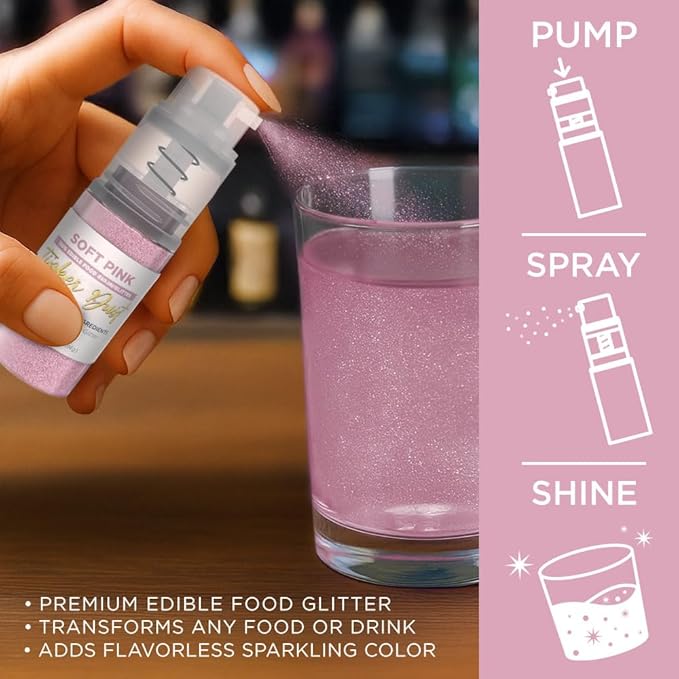 Bakell - Soft Pink Tinker Dust (4g, 1x Mini Spray Pump) Edible Glitter for Food, Desserts, and Beverages!