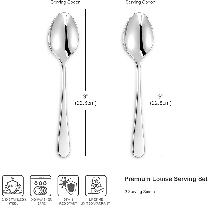 KEAWELL Premium Louise 9" Serving Spoon Set ??18/10 Stainless Steel - Uniting Elegance and Durability - Exquisite Serving Utensils for Parties (Serving Spoon)