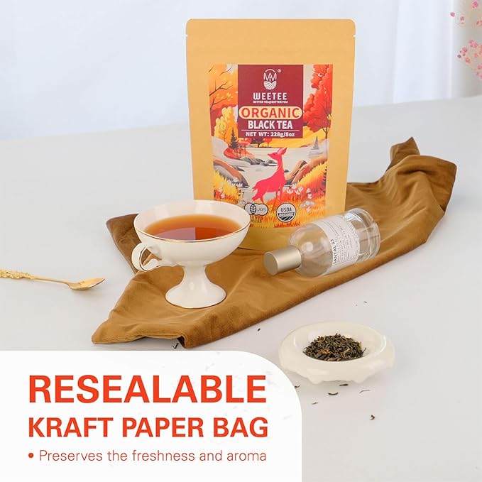 WT WEETEE Organic Black Tea Loose Leaf, 110+ Cups, Made of Flowery Orange Pekoe Black Tea Leaves, No Bitter & Rich Flavor, Premium Loose Leaf Black 228g /8oz