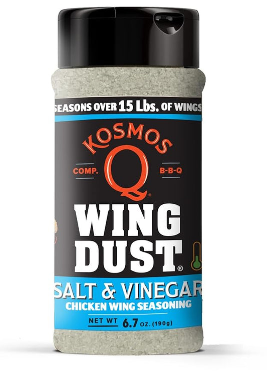 Kosmos Q Salt & Vinegar Seasoning Wing Dust, Salt & Vinegar Chicken Wing Seasoning For Chicken, Popcorn, Fries, & More, Savory & Tangy Flavor, Dry Rub Dust For Grilling & Smoking, 8 Oz Shaker Bottle