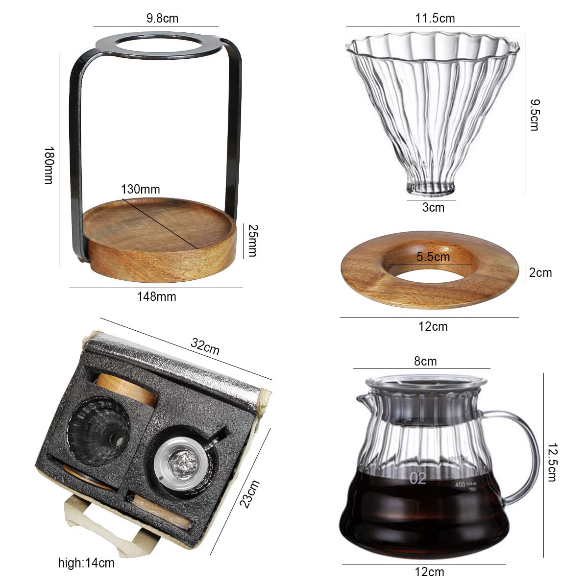 SOTECH Pour Over Coffee Station Dripper Stand Coffee Filter Wooden Filter Holder Glass Server with