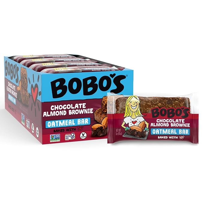 Bobo's Oatmeal Bars, Chocolate Almond Brownie, Gluten Free Vegan Whole Grain Oat Bars, Pack of 12