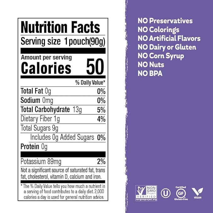 Buddy Fruits Snacks To Go Multifruit Unsweetened Applesauce 3.2oz Pouch (18pk) Gluten-Nut-Dairy-Preservatives-BPA Free, Non GMO, Kosher