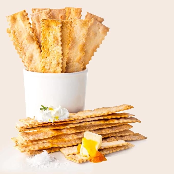 Rustic Bakery Handmade Sourdough Flatbread - Olive Oil & Sel Gris - Sea Salt Charcuterie Crackers - Artisan Crackers for Cheese Platter or Snacking - Made in California - Pack of 4, 6 Oz Trays