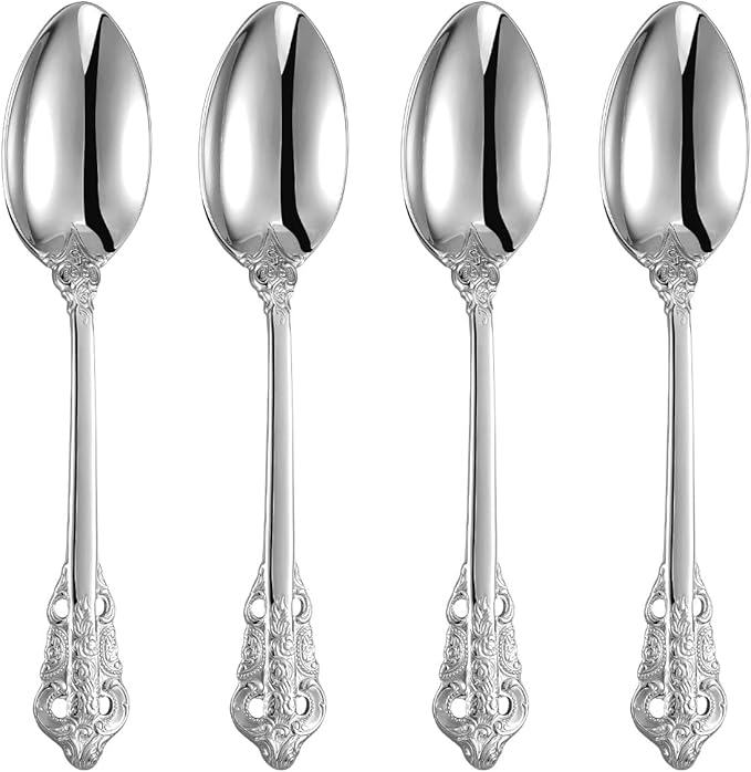 KEAWELL Luxury 7" Tea Spoon, Set of 4, 18/10 Stainless Steel, Sturdy Dessert Spoon, Gorgeous Design with Exceptional Mirror Polished Finish (Silver)