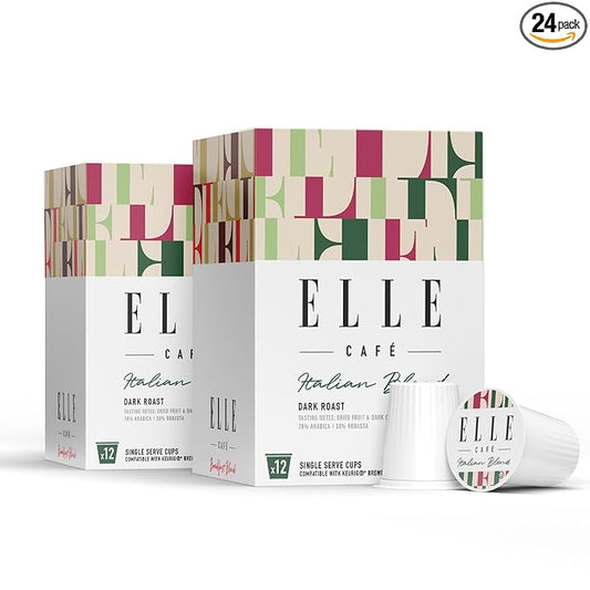 ELLE Café© Italian Blend K-Cup Pods - 24 Count - 100% Arabica Coffee, Flavor Premium Dark Roast - Single-Serve Coffee Pods