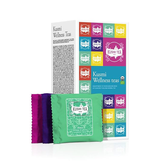 Kusmi Tea - Organic Tea Gift Set - Sampler Assortment Variety Box - Gift Idea for Men and Women - Green Tea, Herbal Tea, Detox - A Selection of 6 Recipes - 24 Tea Bags - Kusmi Wellness Set